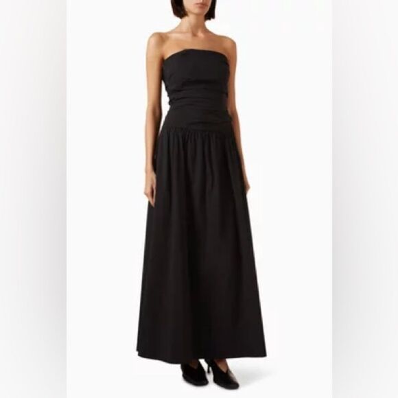 ST. AGNI Gathered Maxi Black Dress Strapless Tie Back Size XS - Picture 4 of 15